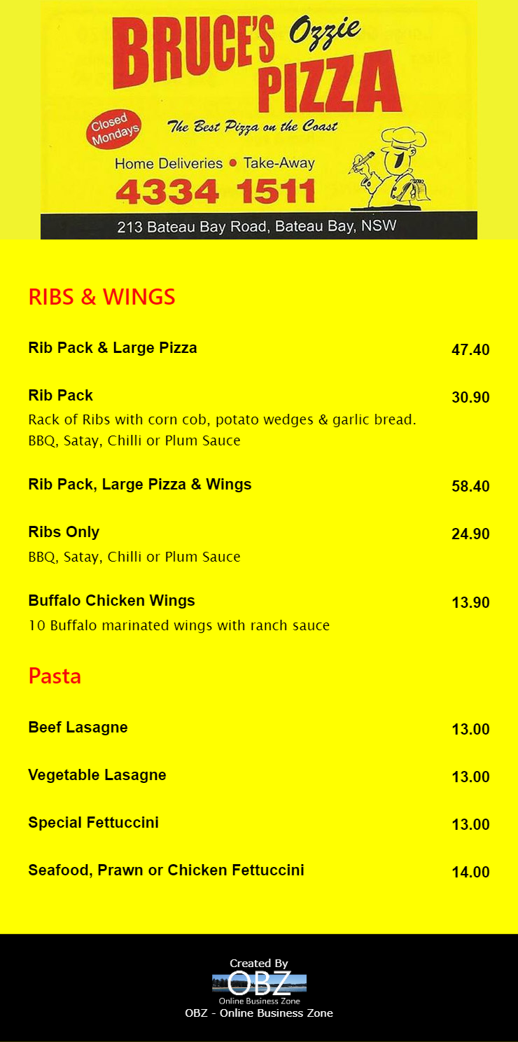 Ninja Pizza Menu Takeout in Sydney, Delivery Menu & Prices