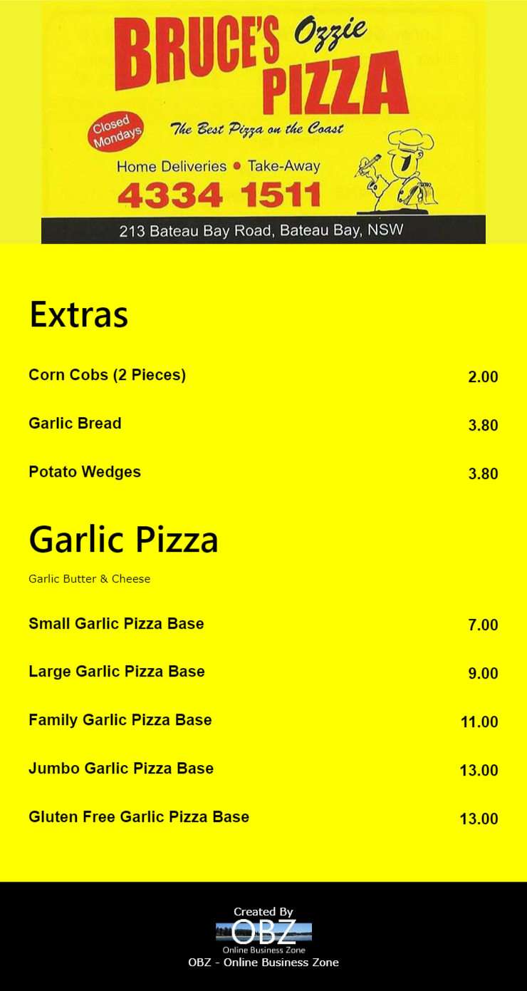 Bruce's Ozzie Pizza Bateau Bay Central Coast - NSW | OBZ Online Business Zone