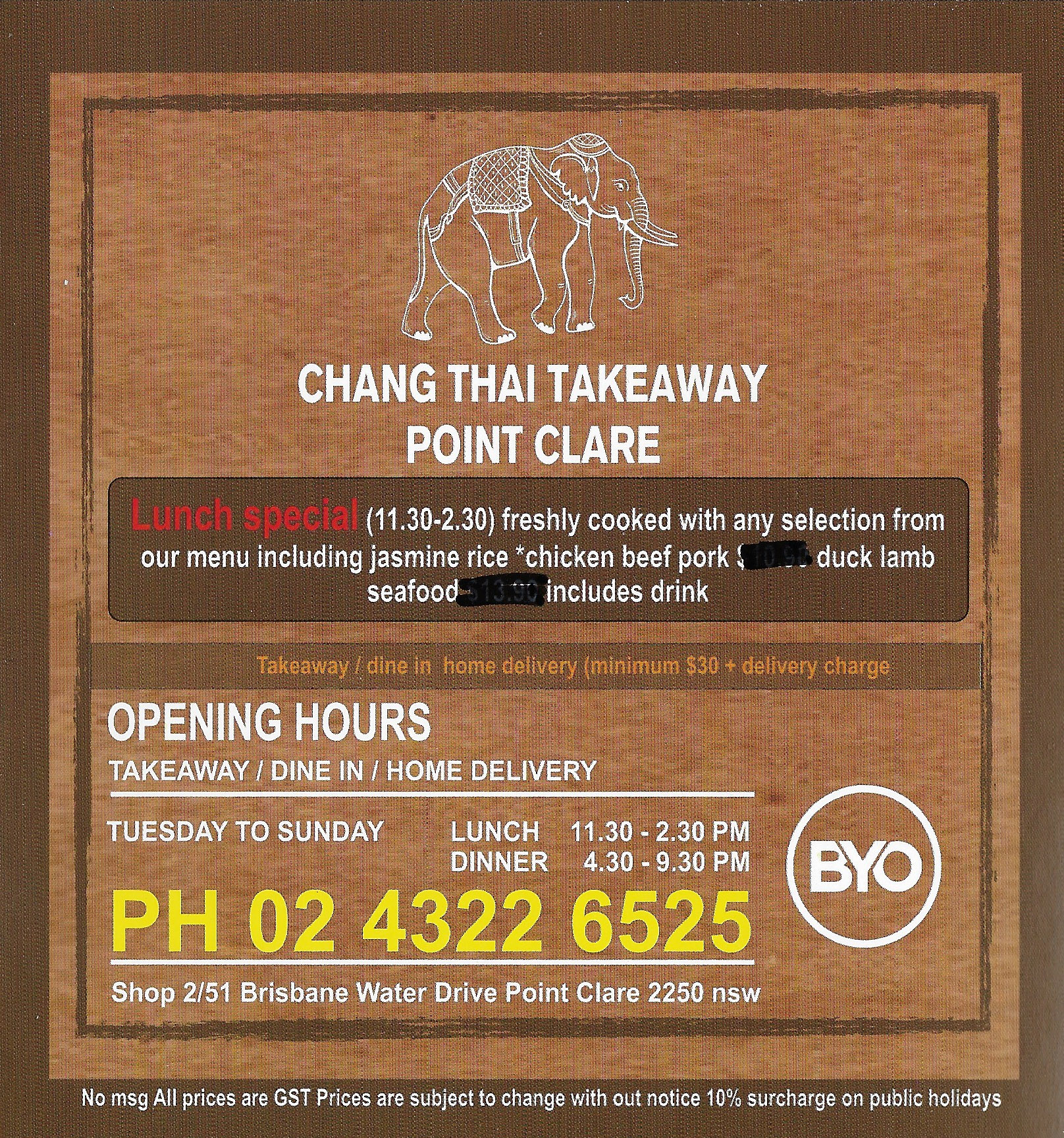 Chang Thai Takeaway Point Clare Central Coast - NSW | OBZ Online Business Zone