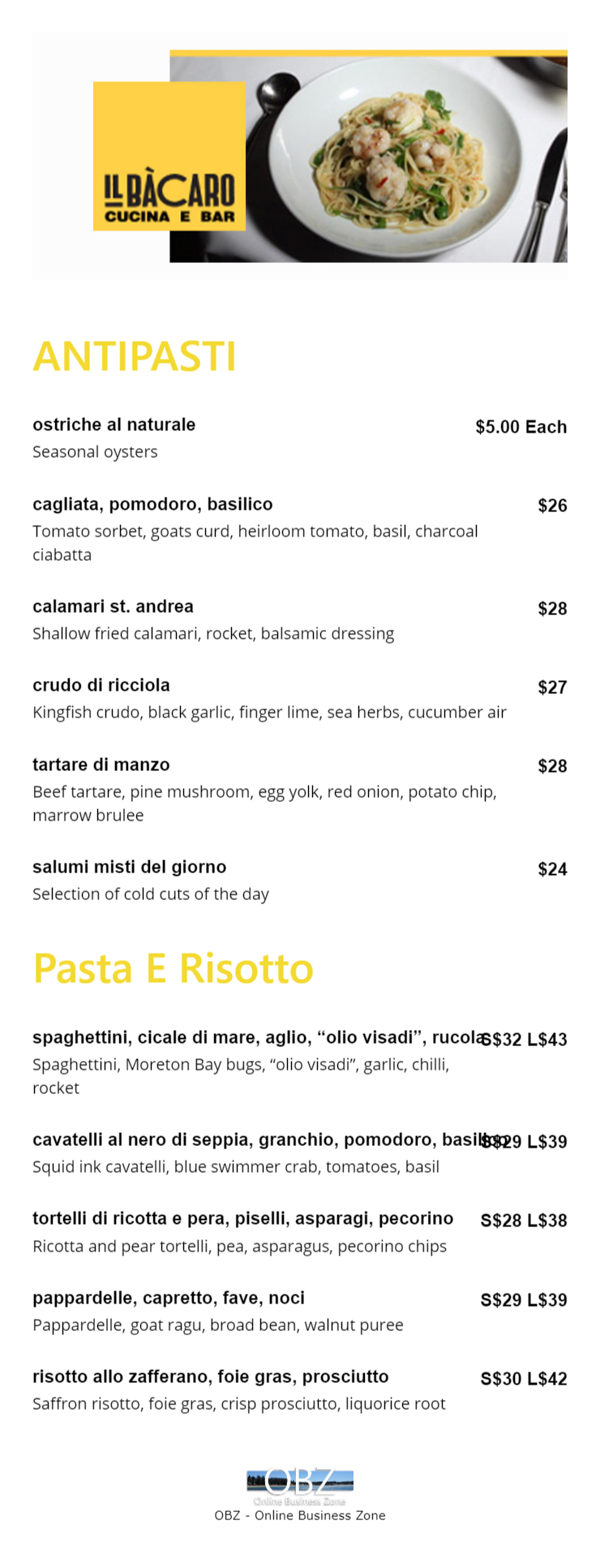 Il Bacaro Italian Restaurant Melbourne Melbourne Region - VIC | OBZ Online Business Zone
