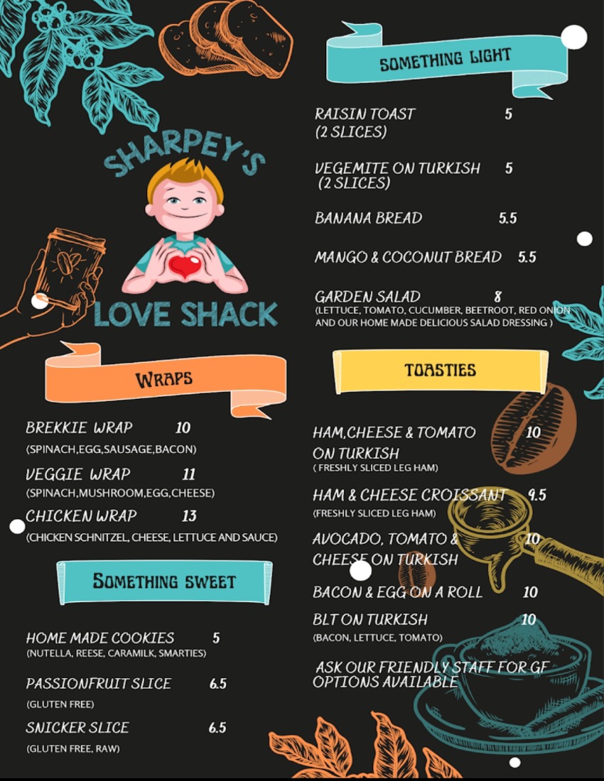 Sharpey's Love Shack Menu Woy Woy - Central Coast - NSW | OBZ - Online ...