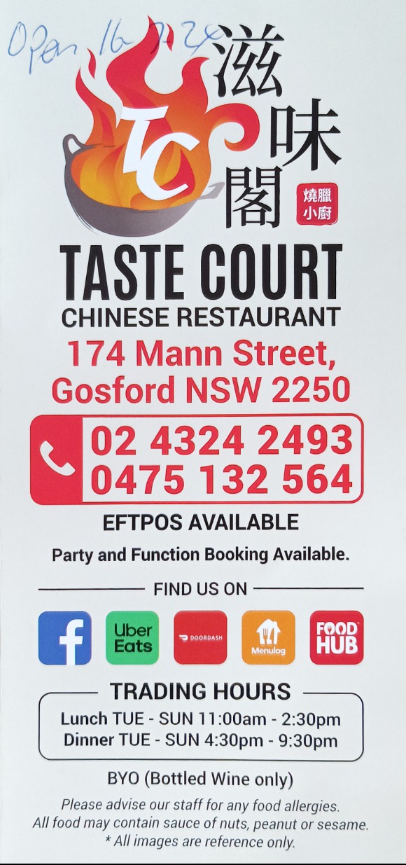 Taste Court Chinese Restaurant  Gosford  Central Coast - NSW | OBZ Online Business Zone