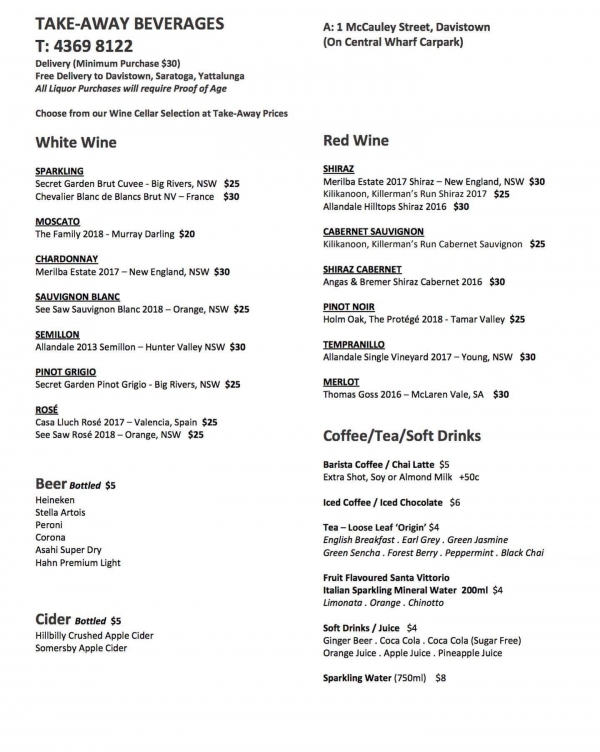 The Ferryman Menu Davistown - Central Coast - NSW | OBZ - Online ...