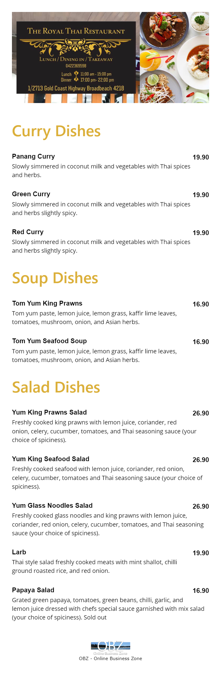 The Royal Thai Restaurant Broadbeach Gold Coast - QLD | OBZ Online Business Zone